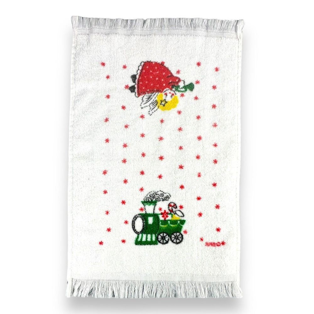 Cannon Vintage Christmas Holiday Fingertip Guest Bathroom Towel Train Angel GUC‎